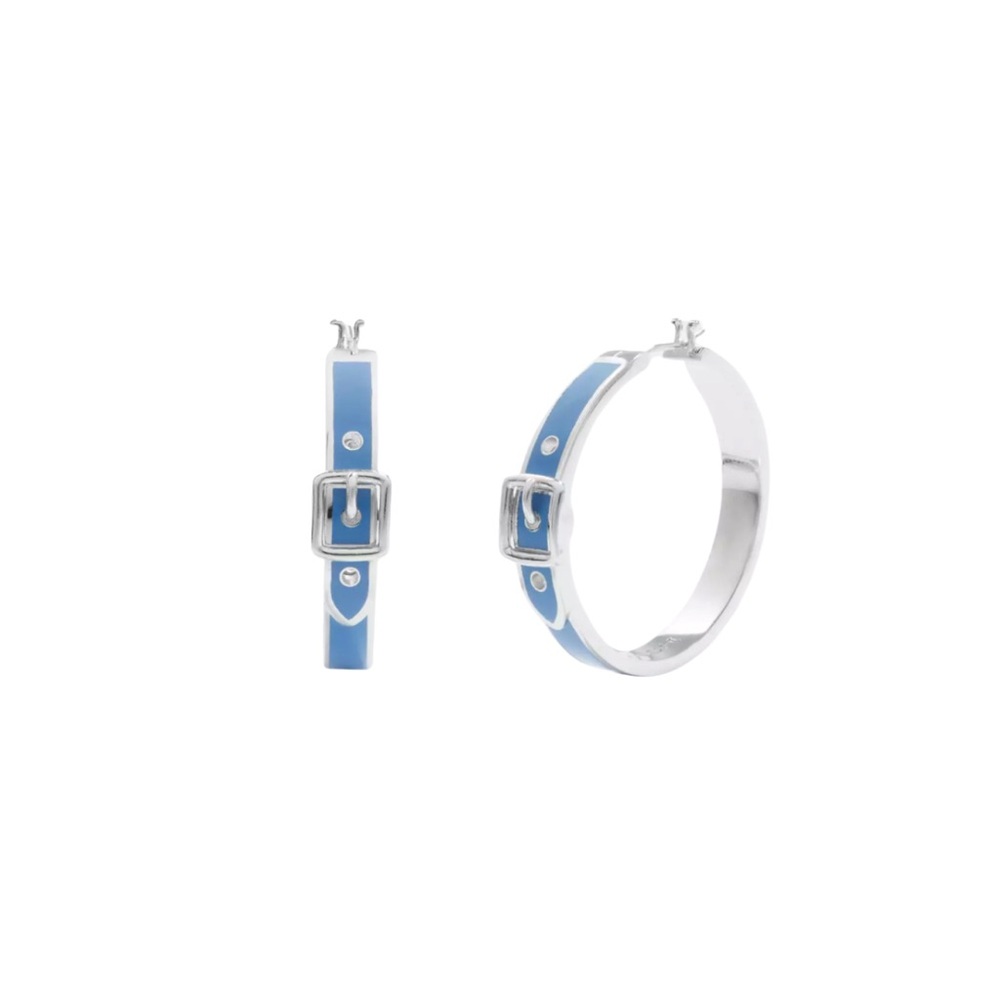 NWT Coach Blue and Silver Buckle Earrings